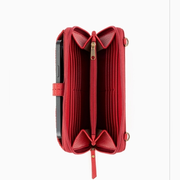 The Sak Red Leather Clutch Large Smartphone Wallet Zip Around Wristlet crossbody - Picture 7 of 15